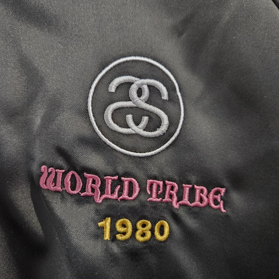 Stussy World Tribe Black Satin Bomber Souvenir Jacket Size XXL Full Zip  - Image 4 of 4