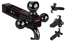  2" Trailer Hitch Tri Ball Mount with Hook 1-7/8", 2", 2-5/16" Black Plated 