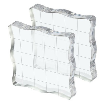 2 Pack Acrylic Stamp Block with Grid Lines Decorative, Great for Crafts(2'' x 2'')
