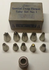 Vintage Ateco 10 Metal Drop Flower No. 1 Pastry Tips with Coupler