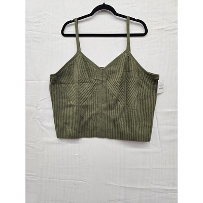 Auden Womens Olive Green Ribbed Knit Cami Tank Top V-Neck Plus Size 3X New