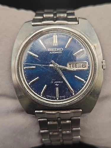 Vintage Seiko Automatic 7006-7007 Men’s Watch Day Date Blue Dial