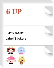 4"x3 1/3" Laser Ink Jet Blank Address Shipping Labels Self Adhesive 6 per sheet