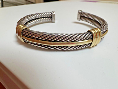 David Yurman 14k Gold Silber Double Cable Herren Armband klassisch schwer Rarität