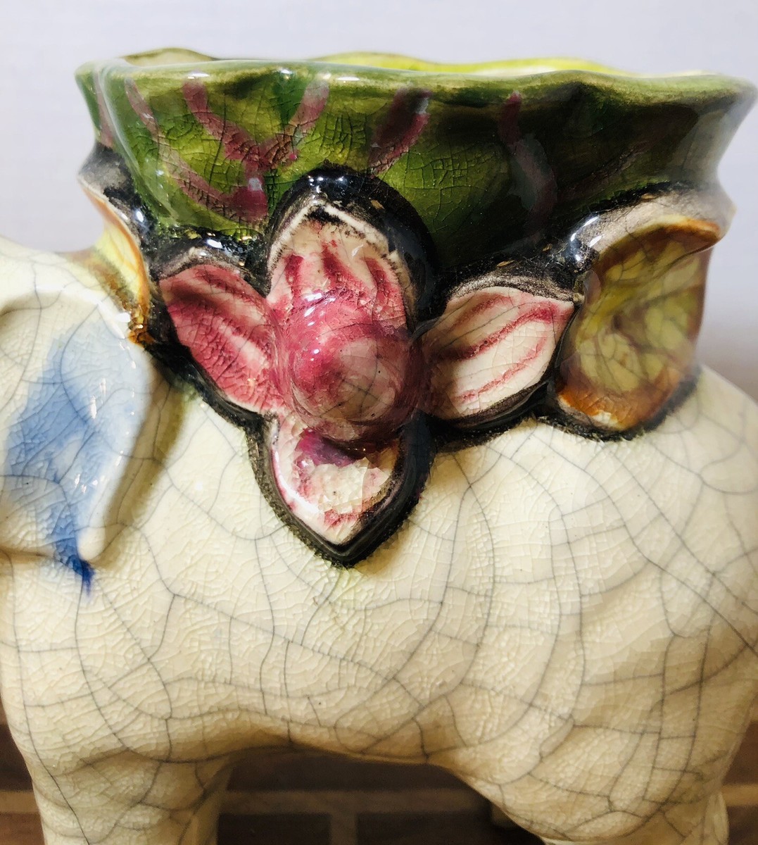 Vintage Japan 5.5X6.5” Ceramic Elephant Vase Planter Hand Painted