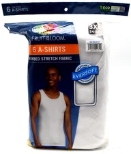 6 White 3XL 54-56 Inch A-Shirt Tanks Fruit Of The Loom 3EG 137-142 CM
