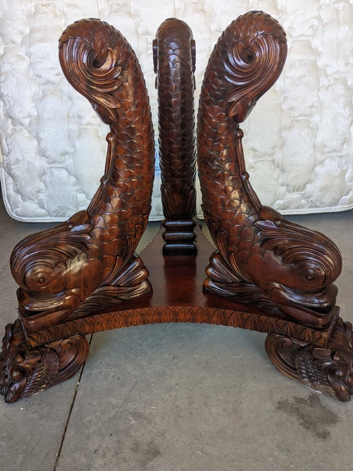 Винтажный японский ручной резной палисандр Koi рыбы стекла верхний обеденный стол удивительный - Изображение 4 из 4