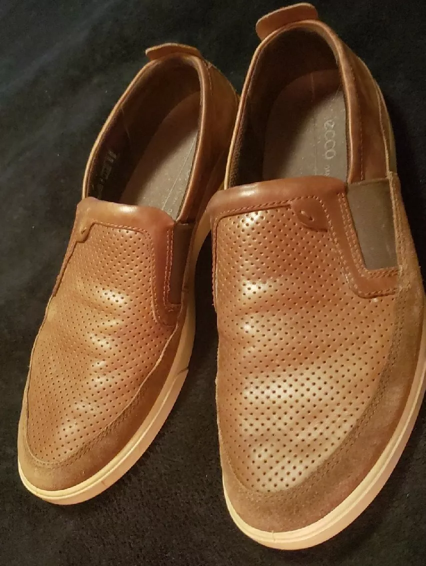 ecco mens sz 46 shoes design perforated Tan Loafers slip on 13 | eBay