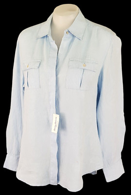 TOMMY BAHAMA Womans 100% LINEN Blue L/S EVENING SHIRT U/U/Soft - S (M) - UK10/12
