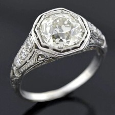 Retro Art Deco 1.3Ct Round Cut CZ Bezel Wedding Engagement Ring 935 Silver