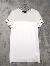 Lulus Iced Latte Women's White Shift Dress Size Small Tassel Illusion Neck