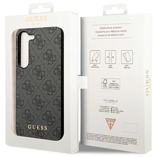 Galaxy A55 Hard Case Faux Leather Gray with Gold Chain Guess Logo  
