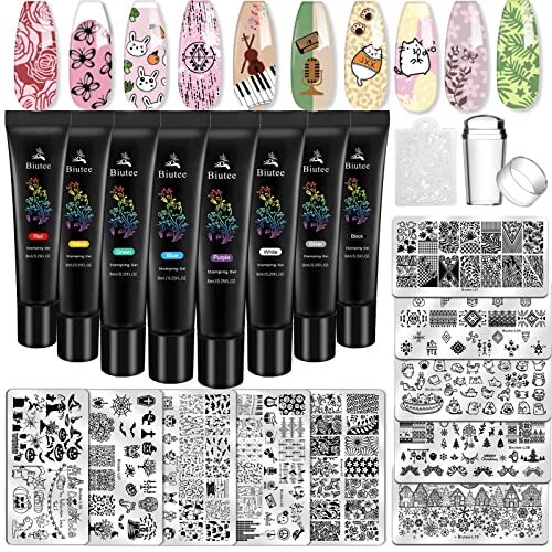 Nail Stamper Kit Stamping Plate 8 Colors Stampin Nail Polish Gel Nail Stamps ...