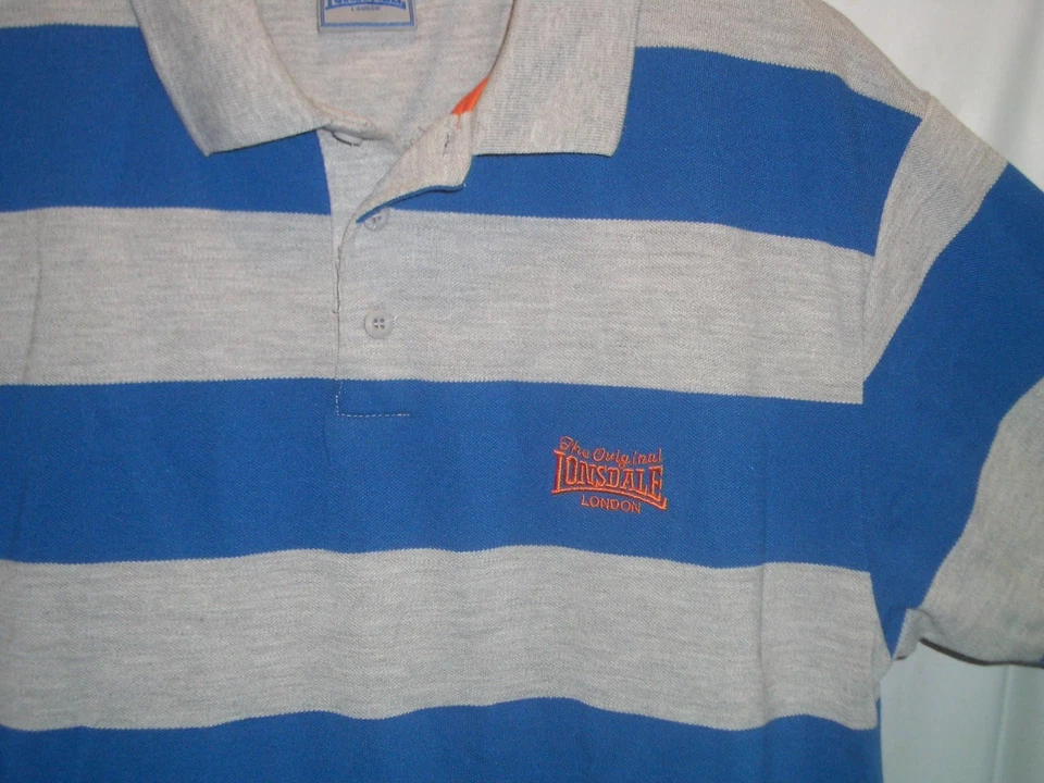 LONSDALE LONDON Blue Gray SS RUGBY MENS POLO SHIRT DUKE EUC Excellent Cond - Image 4 of 4