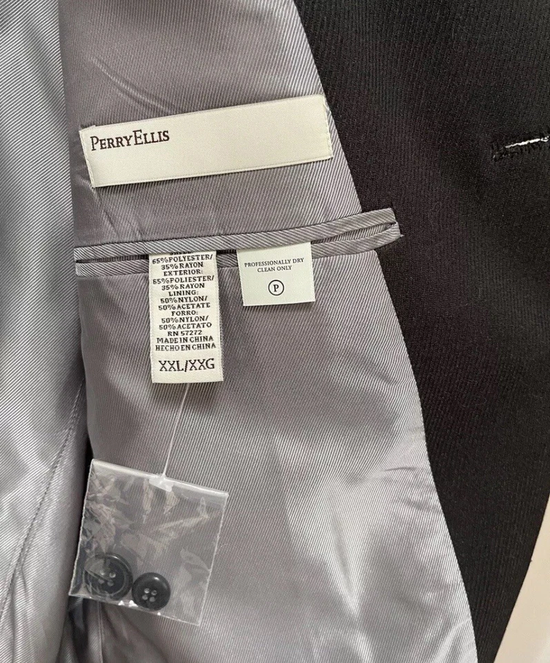 NWOT Perry Ellis Portfolio Mens Herringbone Long Over Coat Gray 46R XXL Waterpr - Image 4 of 4