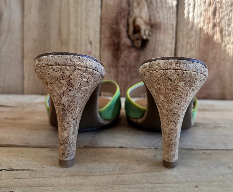 Nina Satin Jeweled Heels Shoes Green Sandals Summer Wedding Cork 7.5 Women’s - image 4 of 4