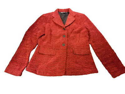 Vtg Ellen Figg Jacket Red Black Chevron Blazer Lined 3 Button Soft! USA 10 EUC