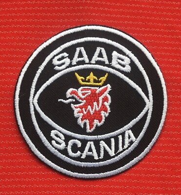 SAAB SCANIA AUTO TRUCK RENNTEAM SCHWARZ WEISS ABZEICHEN BÜGELBILD PATCH LKW