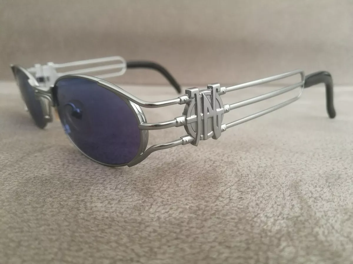 Jean Paul Gaultier JPG Vintage Sunglasses 58-5102 Color Silver \ Blue Lenses