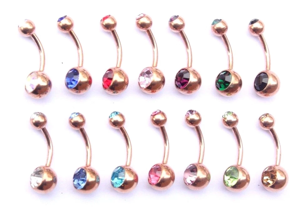 1 pieza/7 pieza ORO ROSA Doble Gema Ombligo Anillo Barra Color Cuerpo Piercing A Granel Foto 3 de 3