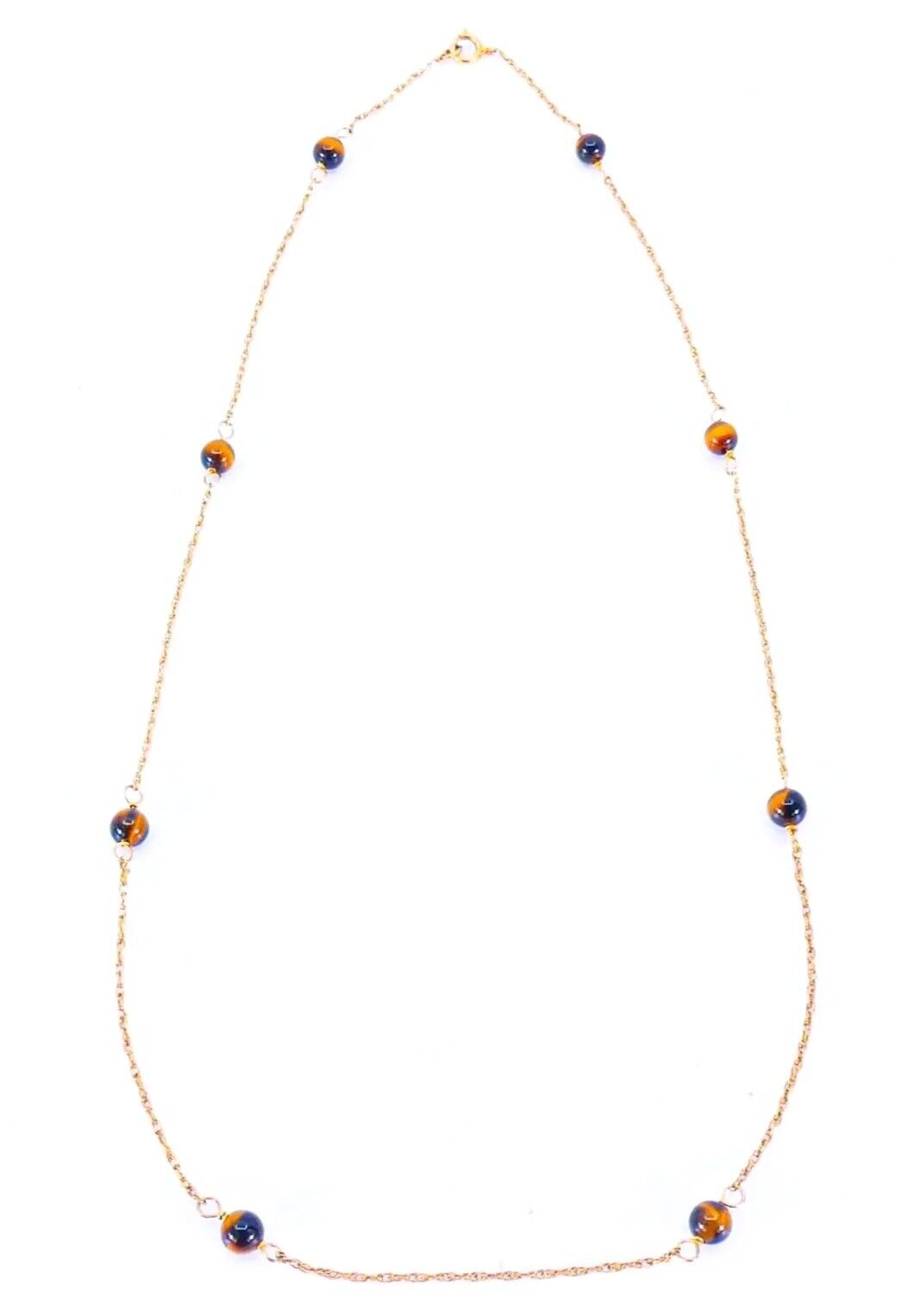 14K Yellow Gold Tiger Eye Station Necklace 15.5" … - image 15