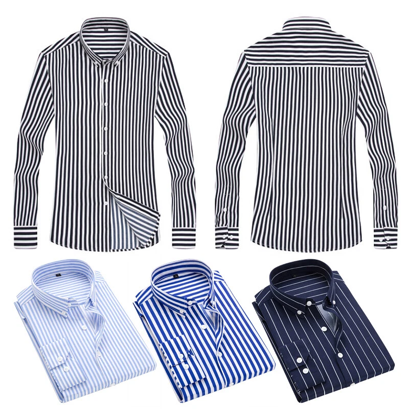 Mens black and shop white striped dress shirt