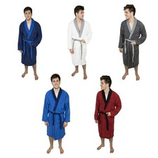 Men 100 Cotton Contrast Shawl Collar Terry Towel Bathrobe Spa Gown Robe
