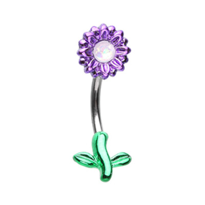 Shining Bright Sunflower Belly Ring Black Gold Green Opal Silver Purple Flower