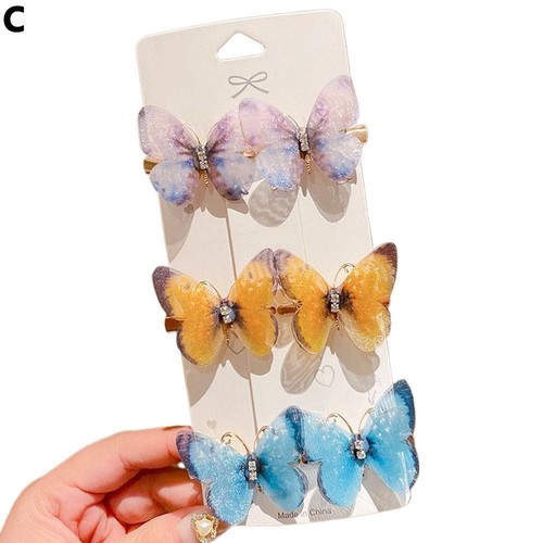 3 Pairs Colorful Chiffon Artificial Butterfly Hair Clip Hair ✨y For Girls T4W3 - Picture 26 of 30