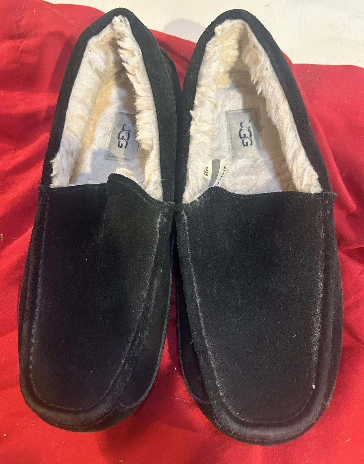 Ugg Pantofole Uomo 10M Ascot Scarpe Nero Scamosciato Foderato Lana Mocassino Ballerine