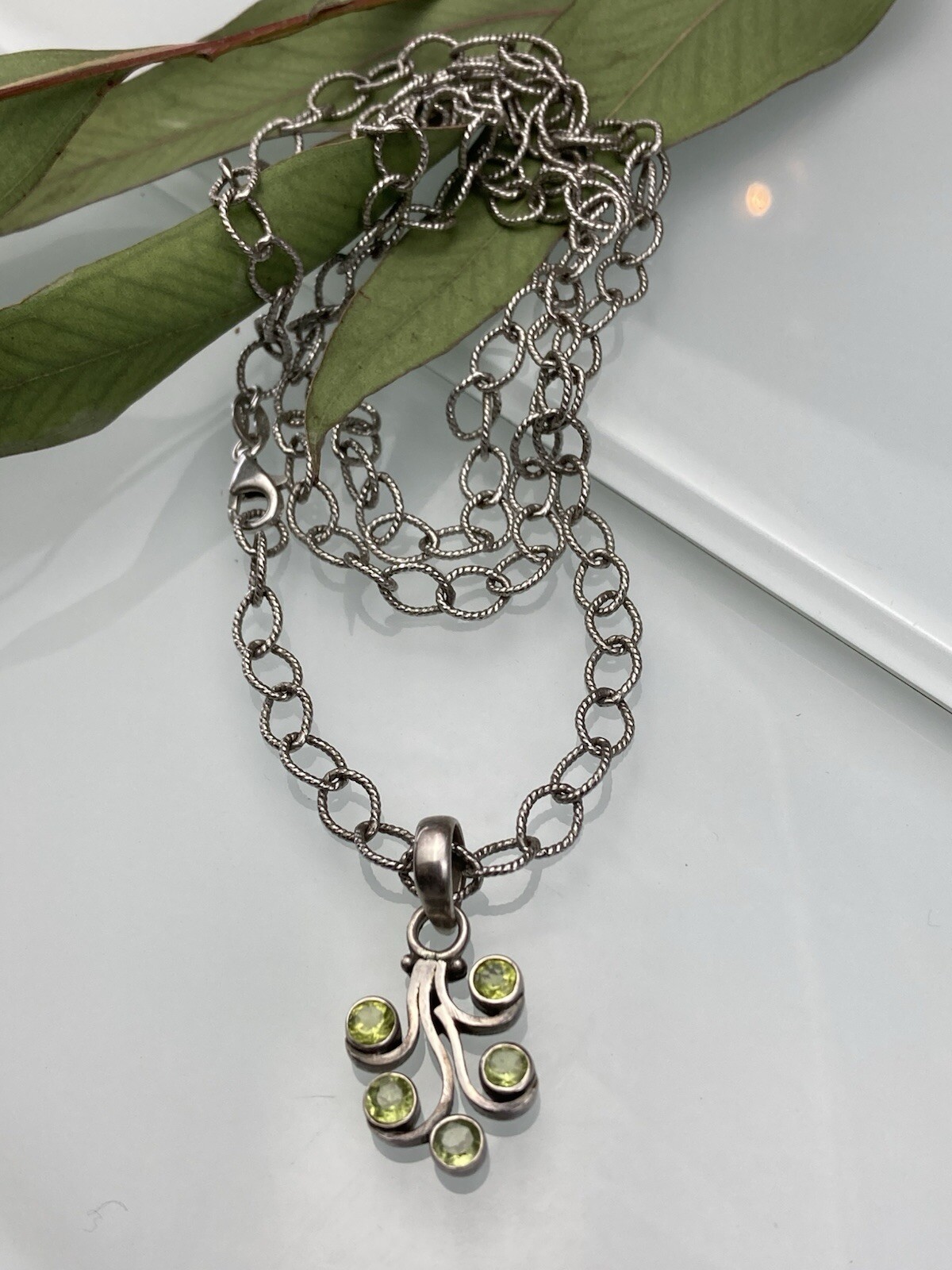 Sterling 925 Solid Silver Natural Peridot Pendant… - image 1