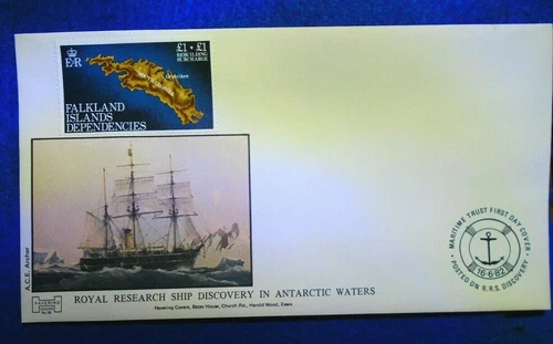 FALKLAND ISLANDS 1982 FIRST DAY COVER NOT POSTED, HMS DISCOVERY, SOUTH GEORGIA