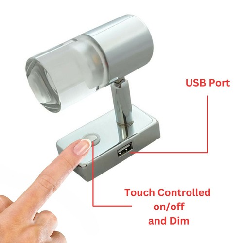 2 x LED Reading Light 12V 24V Spotlight Touch Switch USB Port Caravan Boat Lamp - Picture 3 of 11