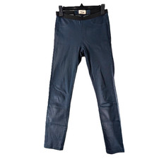 HELMUT LANG Pants Womens Size 4 Navy Lambskin Pull On Leggings 100% Leather