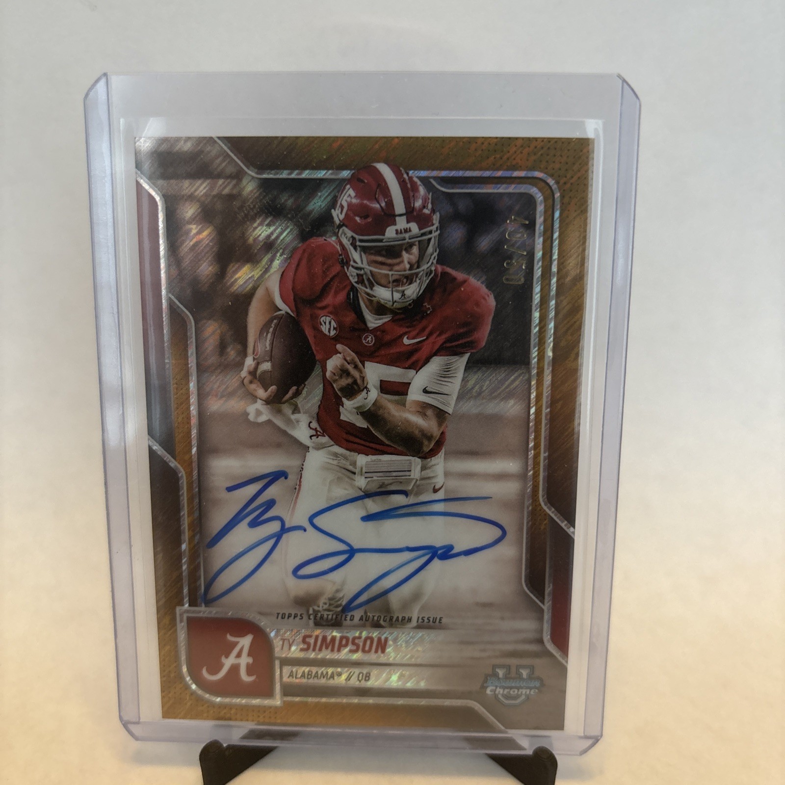 2025 Bowman University Chrome Gold Shimer #/50 Ty Simpson Auto #BCA-TS