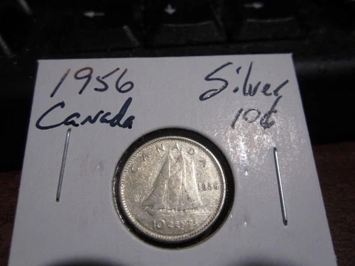 Canada 1956 -  10 Cent Dime Canadian Coin - 80% Silver - ASW 0.06 Oz