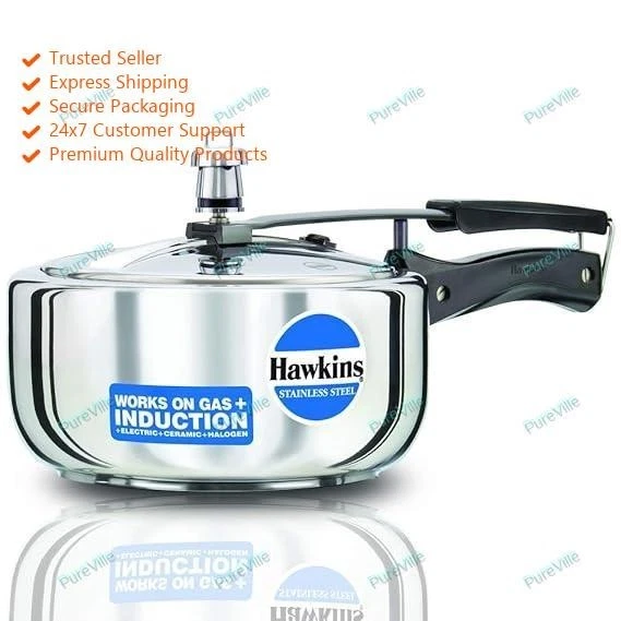 Hawkins 3 Litre Stainless Steel Cooker, Wide Design Pan Cooker, Induction Cooker