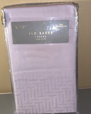  TED BAKER 100% Cotton Pink T-Border Set of 2 King Pillowcases NWT