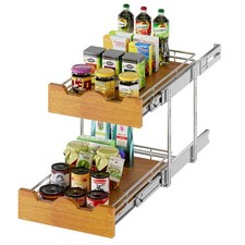 DINDON 2 Tier Pull Out Cabinet Organizer 11" W x 21" D Slide Out Wood Shelf...