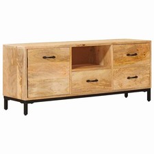 vidaXL TV Stands with Drawer Brown 110 x 30 x46 cm Solid Mango Wood, Living Room