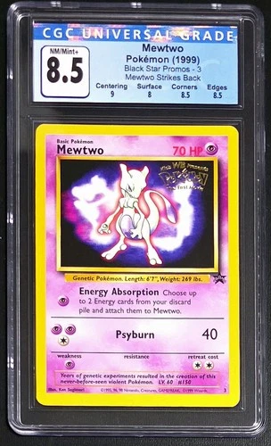 1999 Pokemon Black Star Promos 3 CGC 8.5 Mewtwo Strikes Back