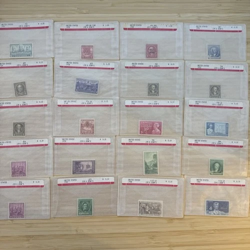 US Stamp Lot 20 Mint Singles MNH MH 1910s-1950s Collection Vintage Glassines