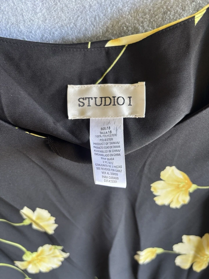 Vestido vaina Studio 1 para mujer talla 18 sin mangas negro floral Foto 2 de 4