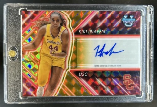 2024-25 Bowman's Best U Kiki Iriafen Possession Arrow Auto Gold Geometric #/50