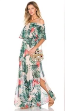 Show Me Your Mumu Hacienda Maxi Dress Off Shoulder Paradise Found Tropical Sz XS