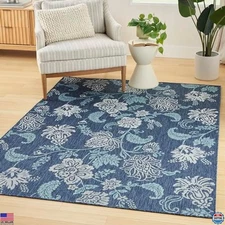 Nourison Home Garden Oasis Indoor/Outdoor Navy 4' x 6' Area Rug, Easy Cleaning,