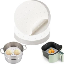 200 PCS Non-Stick Bamboo Steamer Paper, 10" Round Liners with Holes for Steamer 