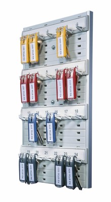 Key Rack, 24-Tag Capacity, Plastic, Gray, 8.38 x 1.38 x 14.13