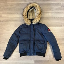 Superdry Everest Explorer Jacket Womens UK 14 Navy Puffer Faux Fur Hood Coat