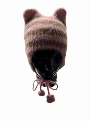 Urban Outfitters Beanie Stripe Micro Ears Pink Brown New RRP £22 O/S Trapper